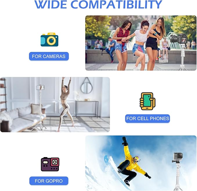 Sensyne 67" Phone Tripod & Selfie Stick, Extendable iPhone Tripod Stand with Wireless Remote and Phone Holder, Compatible with Cell Phone, Camera (Silver) - Image 3