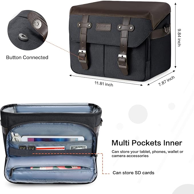 MOSISO Camera Case Crossbody Shoulder Messenger Photography Bag, Black | DSLR/SLR/Mirrorless Vintage PU Leather Flap Gadget Bag with Rain Cover Compatible with Canon/Nikon/Sony Camera and Lens - Image 3