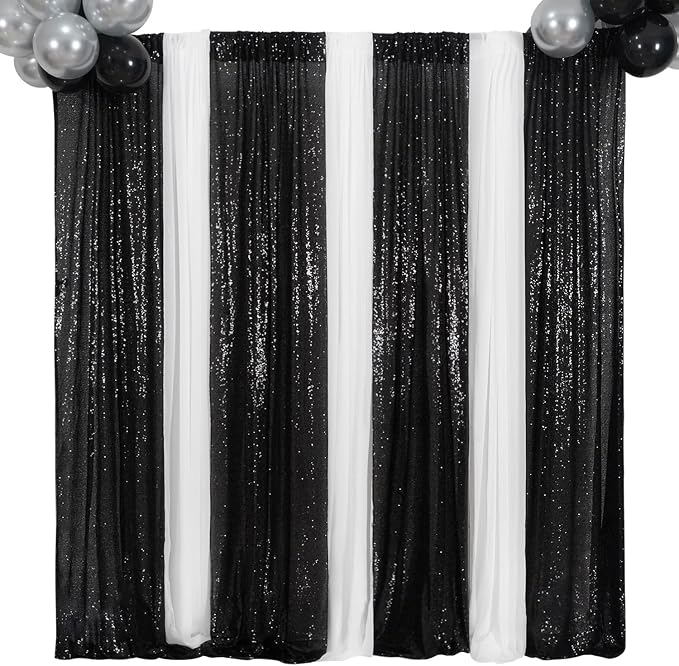 Poise3EHome Black Sequin Backdrop Curtain, 2 Panels 2Ft x 8Ft Glitter Photography Background for Party Baby Shower Wedding Birthday Christmas Thanksgiving Halloween Decoration - Image 6