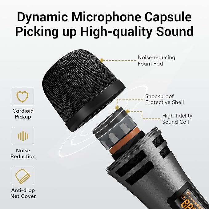 TONOR Wireless Microphones System, Handheld Microfono Inalambrico, Gray | 4x10 Channels Cordless Mics, 60 m/200FT UHF Range with Stable Signal Transmission for Karaoke Singing Party Church Wedding - Image 4