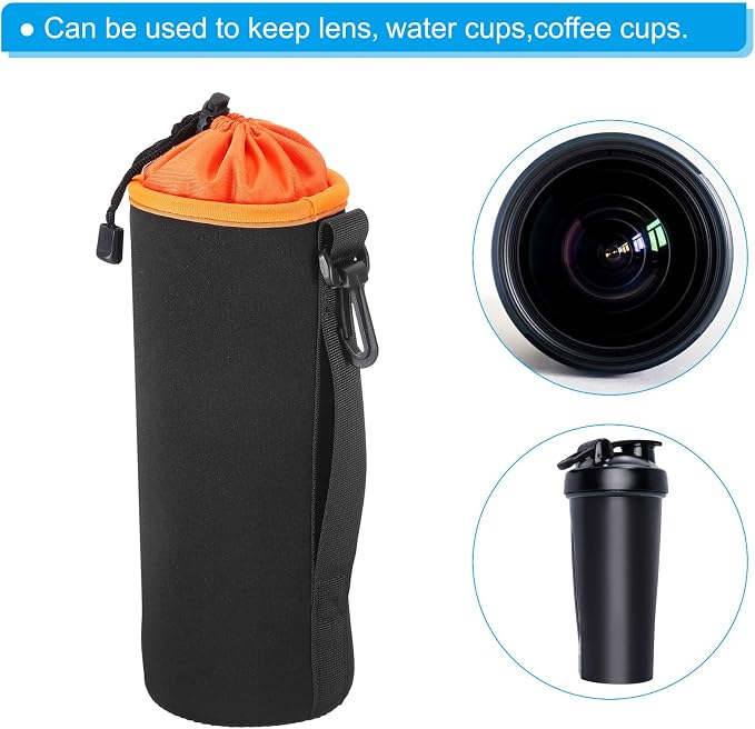 PATIKIL Camera Lens Bag, 2 Pcs 3.7" ID x 9.8" H Cylindrical Drawstring Lens Pouch with Thick Protective Neoprene, Lens Case for DSLR Camera Lens, Water Coffee Cups Black, Orange - Image 6