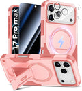 Goton 3 in 1 for iPhone 17 Pro Max Case with Privacy Screen Protector Pink | Glass Camera Lens Protector,Compatible for MagSafe,Invisible Kickstand, Shockproof Phone Cover for iPhone 17 Promax by Goton