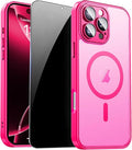 for iPhone 16 Pro Max Case with Privacy Screen Protector, Hot Pink | Full Camera Protection, Matte Magnetic, Compatible with MagSafe, Translucent Shockproof Phone Cover for Women Girls by ZOZDOKG