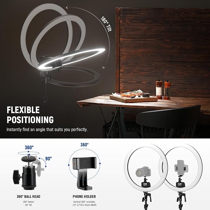 NEEWER SRP18C 18 Inch RGB LED Ring Light Kit with Reversible Tripod Light Stand App Control Phone Holder Compatible with iPhone, Ultra Slim Ringlight for Makeup Video Recording Selfie Studio Streaming - Image 7