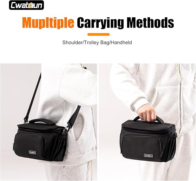 Cwatcun Camera Sling Bag, Waterresistant Crossbody Case for DSLR/Mirrorless | Fits 1DSLR+1lens. 18mm EPE foam, 600D waterproof, adj strap 14.1-26.8", front/side pockets, lightweight 1lb. - Image 8