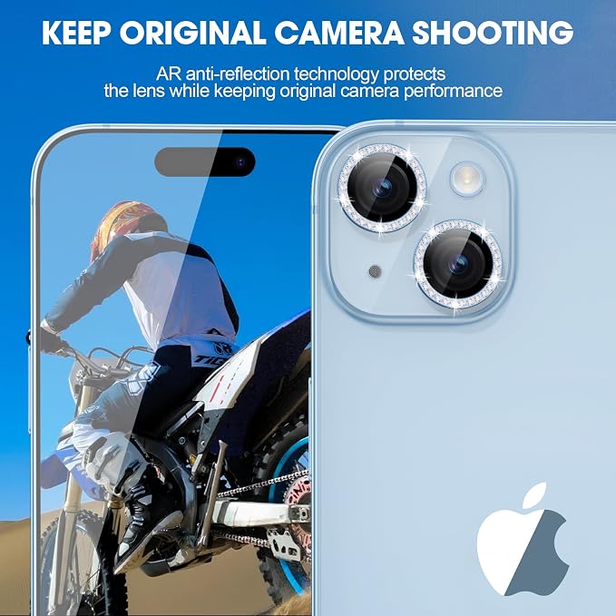 for iPhone 15/15 Plus Camera Lens Protector Bling Diamond, Blue | Individual Metal, 9H Hardness, Scratch Resistant, Shockproof, Drop Protection, Case Friendly, Stylish Accessories - Image 4