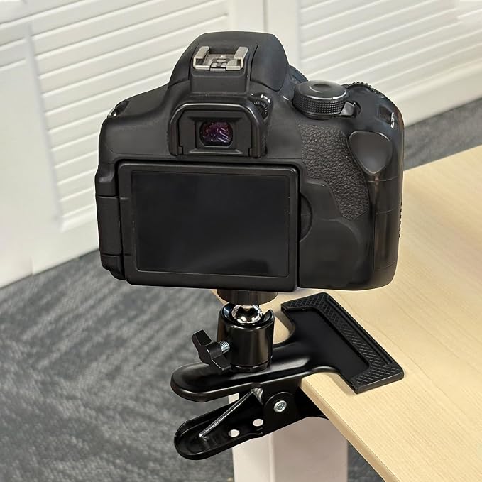 PATIKIL Tripod Camera Clip Clamp, 3/8" Female Flash Holder Mount with 360 Swivel Ball Head for Smartphone DSLR Video Camera Studio Backdrop, Black - Image 6