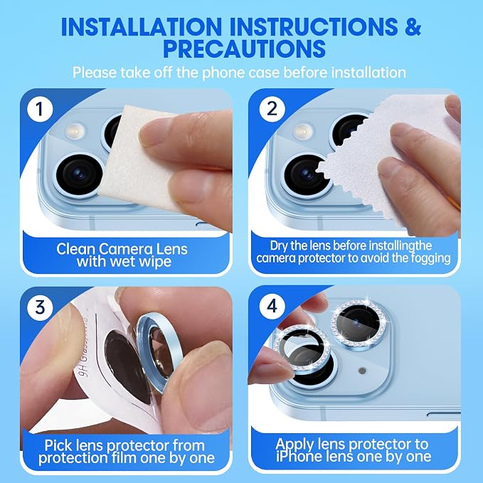 for iPhone 15/15 Plus Camera Lens Protector Bling Diamond, Blue | Individual Metal, 9H Hardness, Scratch Resistant, Shockproof, Drop Protection, Case Friendly, Stylish Accessories - Image 6