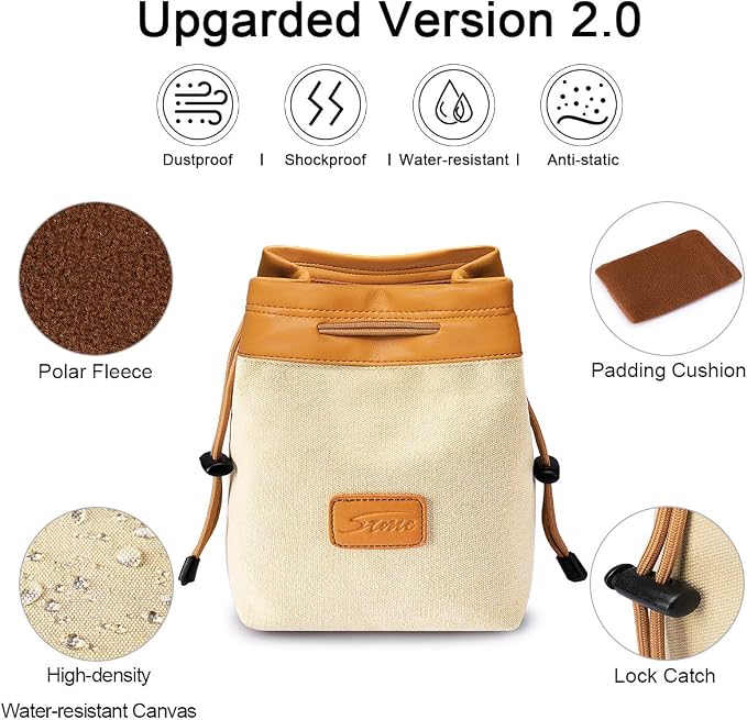 S-ZONE Soft Camera Bag DSLR Insert Handbag Drawstring Lens Case | Water-resistant Canvas, Drawstring Closure, Dust-proof, Scratch-resistant, Compatible with Canon Nikon Sony - Image 2