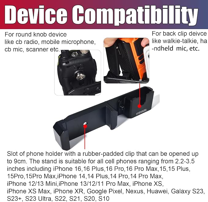 Dual Slot Mount - Universal 25mm/1inch Ball Adapter Holder for Walkie Talkie, Mic & Smartphone | Secure Clip, Heavy Duty Design with RAM Mounts B Size Double Socket Arm - Image 4