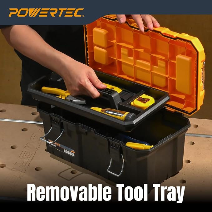 POWERTEC 16-Inch Tool Box with Trays - Lockable, Metal Latch, Organizer, Portable Storage for Tools, Small or Mid-Sized Parts (72119) - Image 4