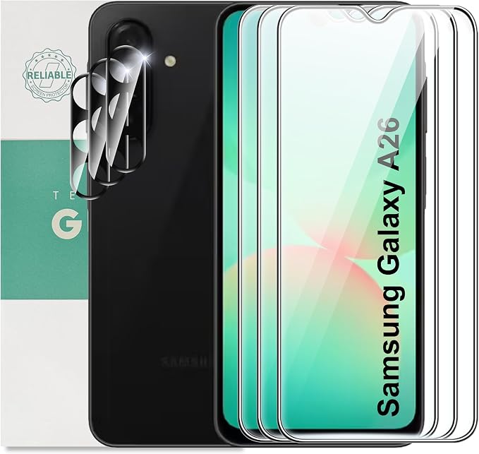 for Samsung Galaxy A26 Screen Protector with Camera Lens Protector, 9H Hardness Anti-Scratch Tempered Glass flim, Case Friendly, Anti-Fingerprint,Anti-Scratch (3+3 PACK) by Suttkue