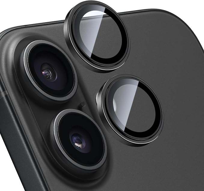 Camera Lens Protector for iPhone 17, Black | AR+AF, 9H Tempered Glass, Individual Metal Ring, Anti Glare, Fall Protection, Camera Screen Cover by TENOC