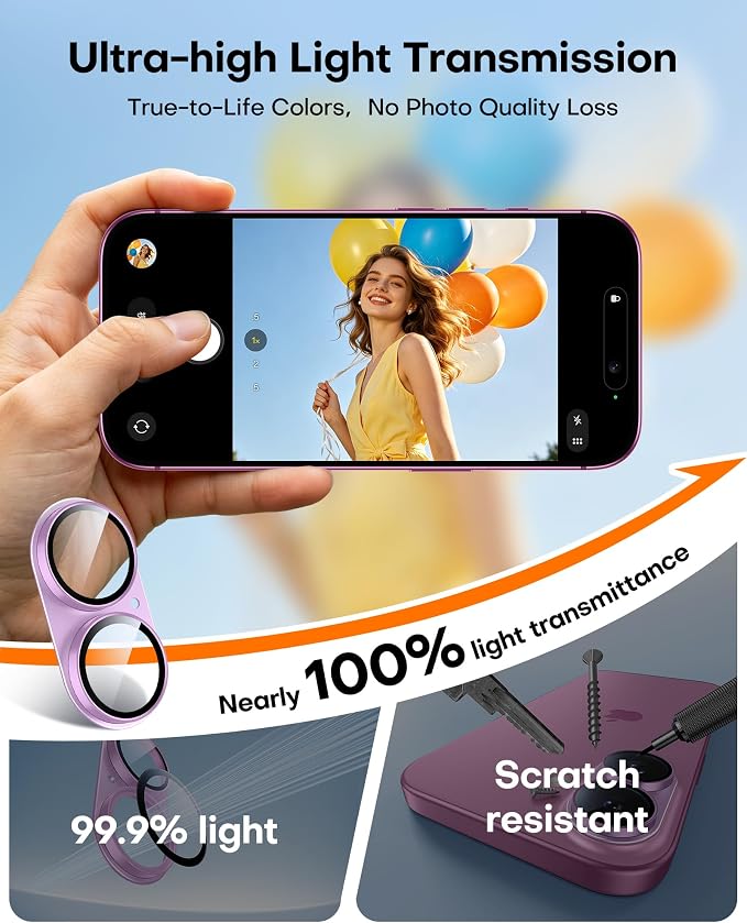 TAURI 2 Pack for iPhone 16/iPhone 16 Plus Camera Lens Protector, Pink | Full Coverage Military-Grade Shatterproof, Upgrade AR Anti-Reflection Ultra Clear Transmission & Case Friendly - Image 6