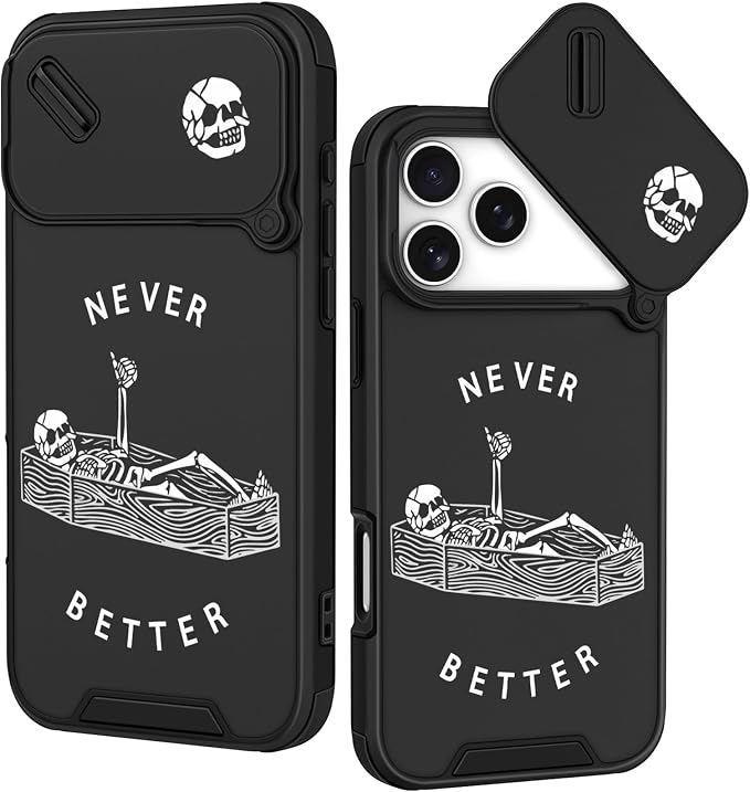 for iPhone 17 Pro Case - Women Men Phone Cover Girly Cool Fancy Unique Aesthetic Design Slide Camera Cover Protective Case for Apple for iPhone 17 Pro, Lying Skull by Goocrux
