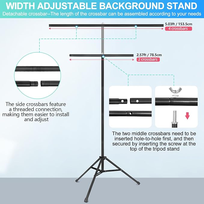 Black Backdrop Background with Stand for Photoshoot, 5x6.5ft Black Photo Backdrop Curtain Cloth with Background Support Stand, 5 Spring Clamps& Carrying Bag for Party Photography Video Studio - Image 5