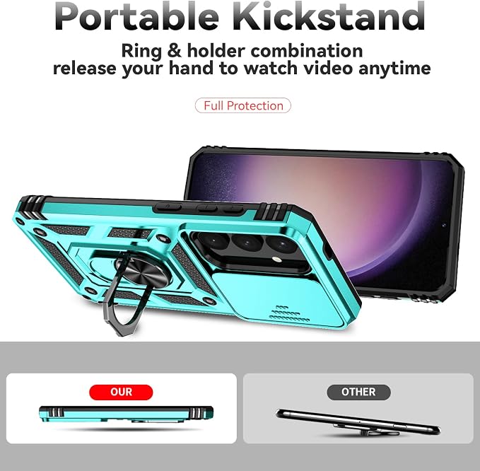 for Samsung Galaxy S24 Plus Case with Camera Lens Cover HD Screen Protector, Military-Grade Drop Tested Magnetic Ring Holder Kickstand Protective Phone Case for Samsung Galaxy S24 Plus (Mint) - Image 7