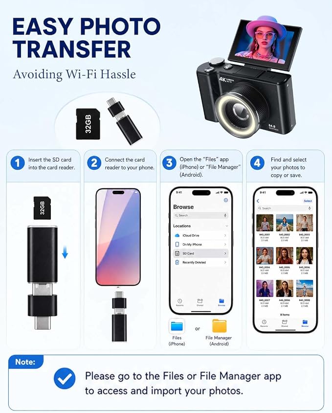 W & O 4K Digital Camera for Photography,180°Flip Screen Kids Digital Camera | 64MP Vlogging Camera for YouTube with SD Card,16X Zoom Autofocus,Point and Shoot digital cameras for Teens Beginner,Black - Image 4