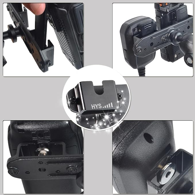 HYS Clamping Mechanism for the Handheld CB Radio/Marine Radio/Walkie Talkie/ Mobile Radio Shoulder Speaker Mic is Strong and the Quick-Release,Belt Clip& Round Knob Holder Base - Image 3