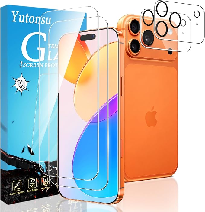 2 Pack Tempered Glass Screen Protector for iPhone 17 Pro Max | with 2 Pack Camera Lens Protector, Anti Scratch, Bubble Free, Case Friendly by Unknown