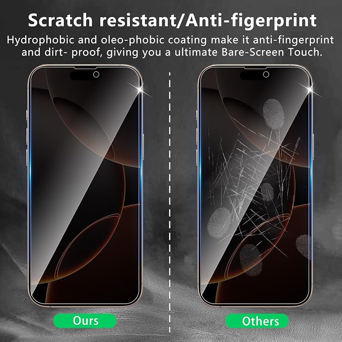 3 Pack Privacy Screen Protector Designed for iPhone 16 Pro Max/17 Pro Max,Full Coverage Anti-Spy Tempered Glass Film,9H Hardness,Anti-Fingerprint,Bubble Free,Easy to Install - Image 5