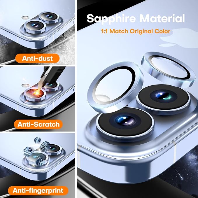 Camera Lens Protector for iPhone 17/16/16 Plus- Mist Blue | 9H Tempered Glass, Metal Individual Camera Cover, Accessories, Anti-drop, Case Friendly, HD Clear, Anti-Scratch - Image 3