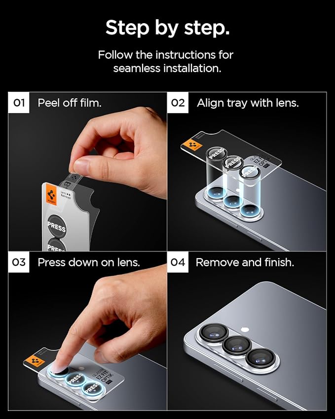 Spigen Camera Lens Protector for Galaxy S26 - Black [2 Pack] | GlasTR EZ Fit Optik Pro, 9H+ Tempered glass, Scratch resistant, Original photo quality, Auto-align tray, Case-friendly - Image 5