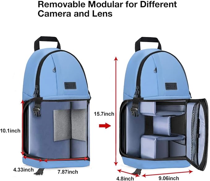 MOSISO Camera Sling Bag, DSLR/SLR/Mirrorless Camera Case Camera Backpack | Shockproof Photography Bag with Tripod Holder&Removable Modular Inserts Compatible with Canon/Nikon/Sony/Fuji, Cerulean Blue - Image 6