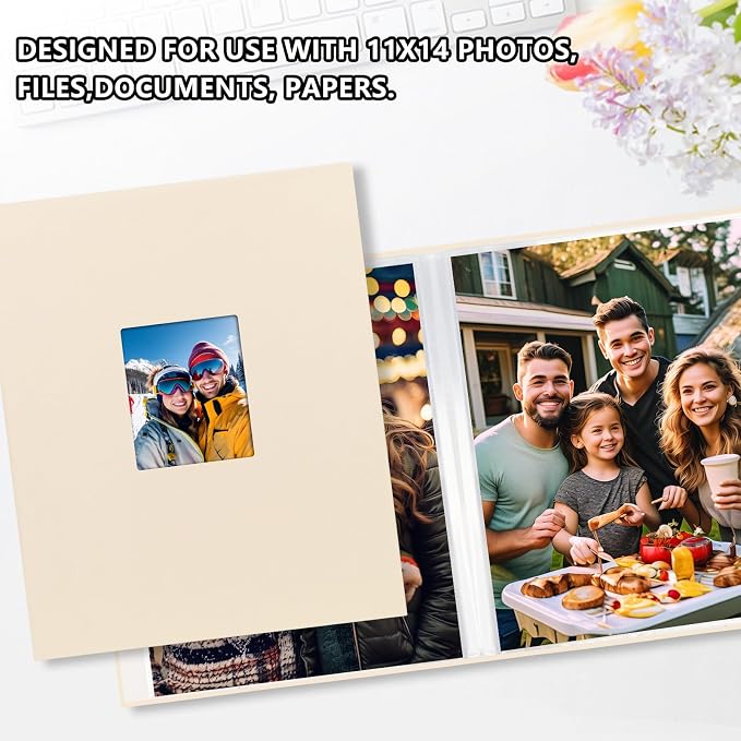 11x14 Photo Album Holds 64 Photos, Linen Cover Art Portfolio 11x14, Photo Album Art Portfolio Folder with Clear Plastic Sleeves for Kids & Artists Artwork Drawing (Beige) - Image 6