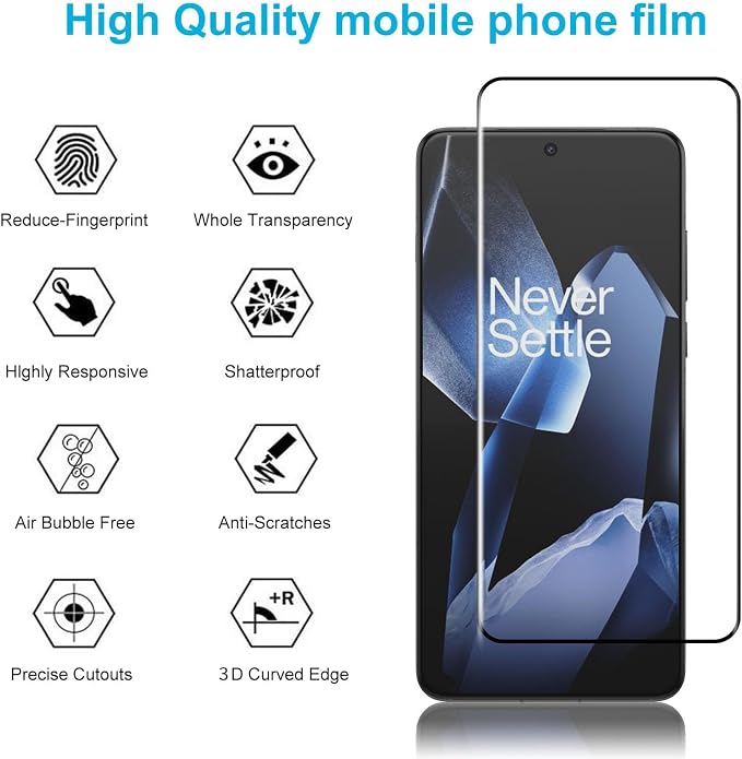 Didisky Screen Protector for Oneplus 13(Not for 13r,13t,13 Pro),3 Pack Tempered Glass Film with 2 Pak Lens Protector,Bubble Free,Easy to Install,Scratch-Resistant,9H Hardness, 3D Curved Full Coverage - Image 3