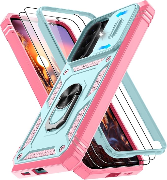 Gritup for Galaxy A57 5G Phone Case: Samsung A57 5G Case with 2*Screen Protector, Magnetic Stand & Slide Camera Cover, Shock Proof Military-Grade para Galaxy A 57 Phone Cover, Green+Pink by Gritup