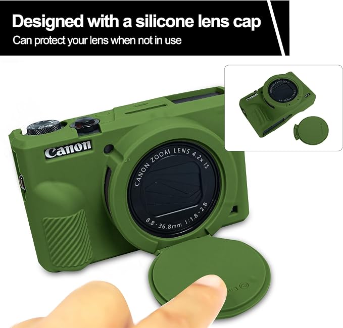 Easy Hood Camera Case Cover for Canon Powershot G7X Mark III Camera(Green) | With Removable Lens Cover,Soft Silicone Protective Case,Anti-Scratch,Slim Fit,Enhanced Grip,Lightweight Camera Accessories - Image 4