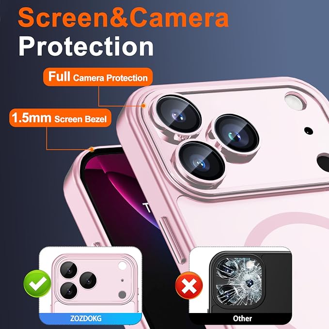 Magnetic for iPhone 17 Pro Case with Privacy Screen Protector, Pink | Full Camera Protection, Compatible with MagSafe, Translucent Matte Shockproof Phone Cover for iPhone 17 Pro Women Girls - Image 6