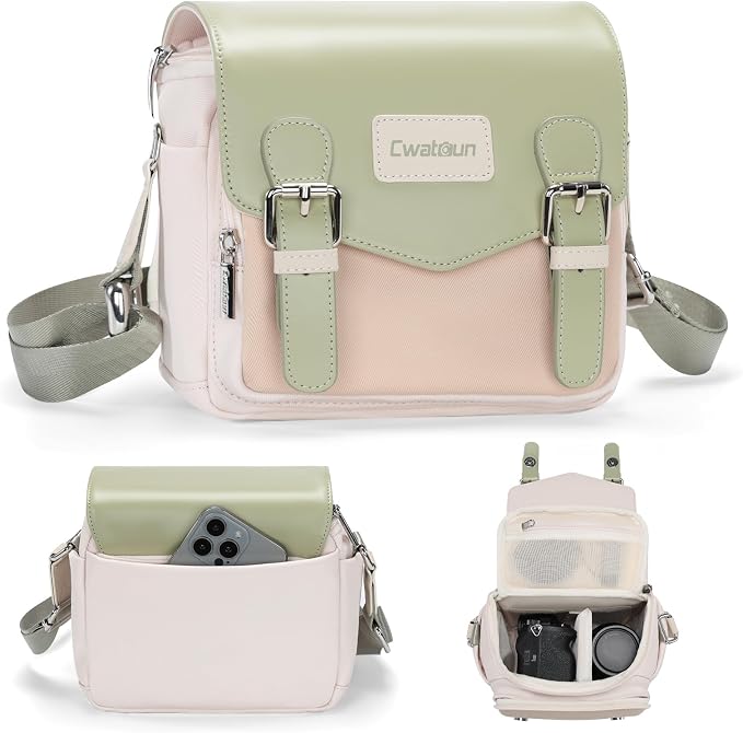 Cwatcun Compact Camera Sling Bag, Crossbody Case with Tripod Holder | Camera Messenger Bag, Photography Bag for Canon, Nikon, Sony, Fuji DSLR/SLR/Mirrorless, Lens.Fits 1DSLR+1lens by FocusonCameraBag