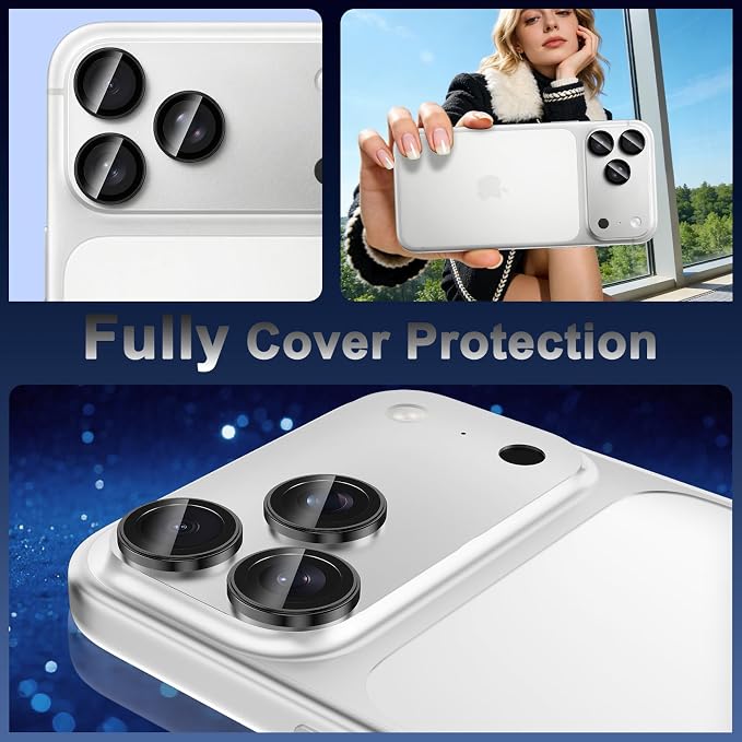 Meshine for iPhone 17 Pro/17 Pro Max Camera Lens Protector,Scratch Proof,Strong Adsorption,9H Hardness with Metal Ring Camera Cover,Ultra Thin Case Friendly, Accessories Lens Protector,Black - Image 8