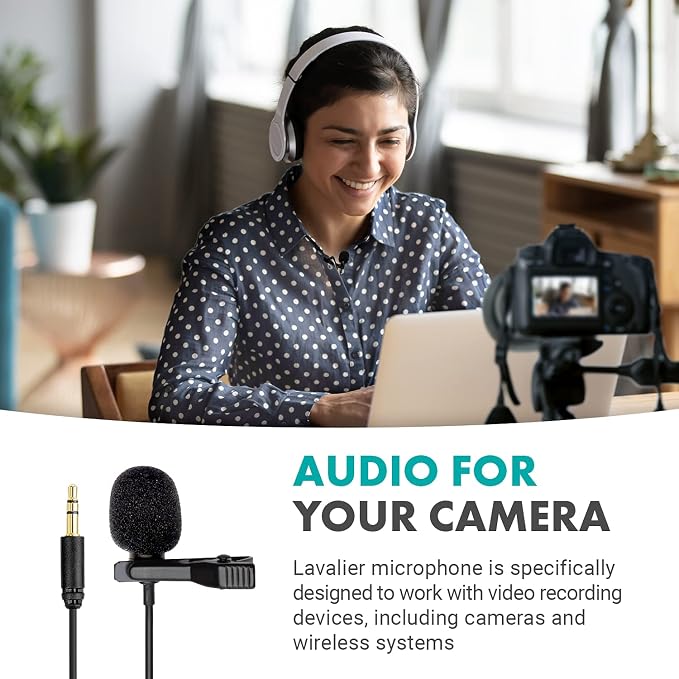 Movo DOM1 3.5mm TRS Lavalier Omnidirectional Condenser Microphone for Camera Microphone Compatible with DSLR Cameras, Recorders and More - Image 2