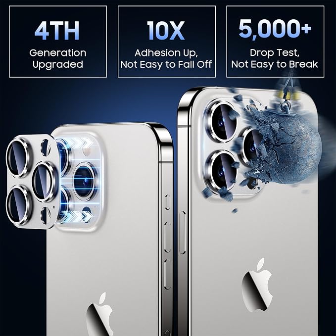 Uyiton for iPhone 15 Pro/iPhone 15 Pro Max Camera Lens Protector | Not Easy to Break, Strong Adsorption, Case-Friendly, Metal 9H Sapphire Glass Rear Camera Screen Cover, Silver White - Image 7