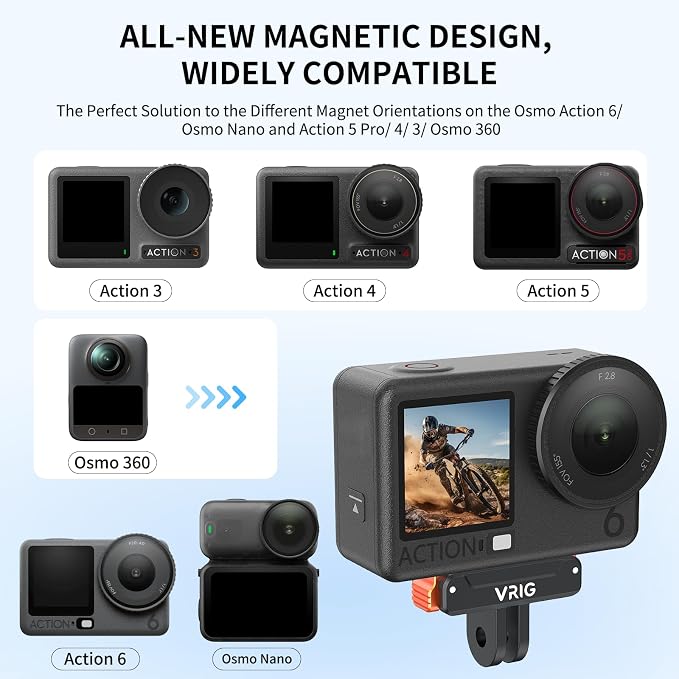 VRIG Magnetic Mount Adapter for DJI OSMO Action 6/5/4/3/Osmo 360/Osmo Nano, Quick-Release Extension Base Bracket with Adapter Connector for Tripod, Selfie Sticks, Vlogging Accessories - Image 2