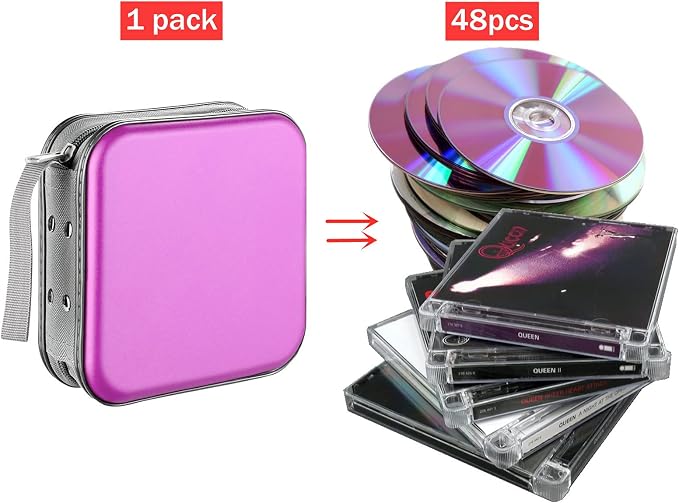 LIOVODE DVD Case, 48 Capacity Hard Plastic CD Case Holder for Car | DVD Storage, Hand Strap, Zipper Closure, Scratch-Resistant Sleeves, CD Storage for Music Blu-Ray Game Disc for Travel Office - Image 2