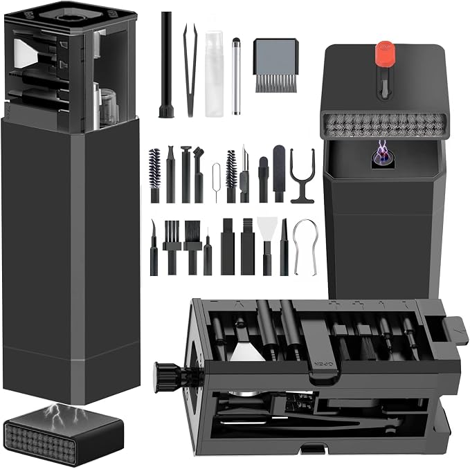 Cell Phone Cleaning Kit, iPhone Cleaning Kit for Charging Port Cleaner Keyboard Cleaning Kit for Airpods/Android/USB C/Earbuds/Laptop/iPad/Camera Lens with Stylus Pen (Black) by GintaXen