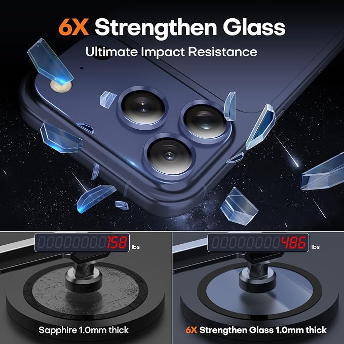 for iPhone 17 Pro Max Camera Lens Protector- Deep Blue | Aluminum Alloy, Tempered Glass Camera Cover, Nano Reinforced Adhesive, Accessories, Anti-Drop, Anti-Scratch, Case Friendly - Image 7