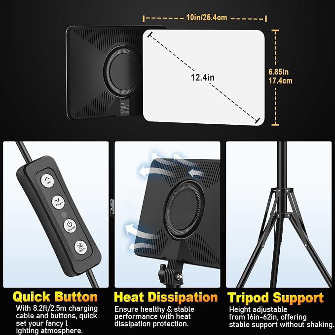 30W Upgraded Photography Lighting Kit, Anautin 1-Pack LED Video Lighting for Video Recording, 3700Lux Studio Lights with Tripod Stand for Photography, Streaming, Gaming, Podcast, Filming, Vlogging - Image 5