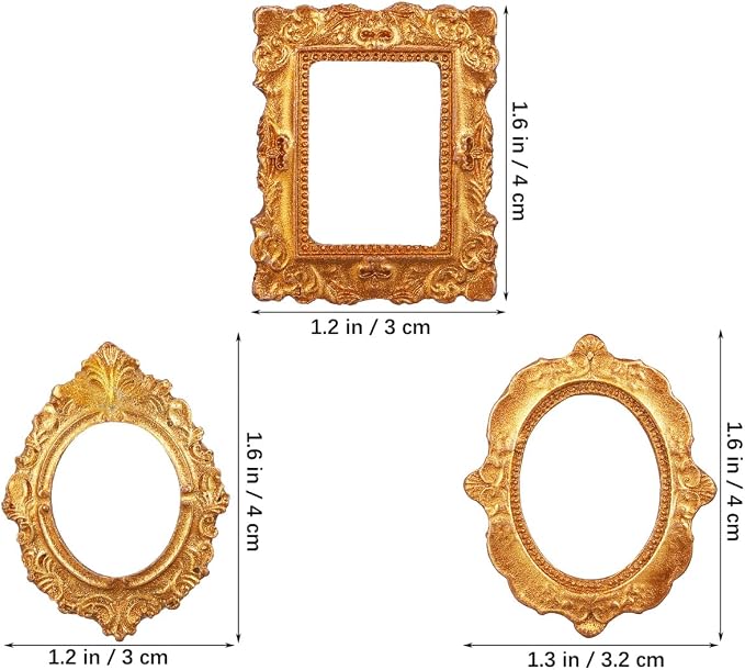 Balacoo 15 Pcs Miniature Photo Frames Mini House Picture Frame Accessories | Resin Antique Baroque Dollhouse Decor, Miniature Picture Frames for Dollhouse DIY Crafts, Jewelry Display, Phone Case 3 Style - Image 4