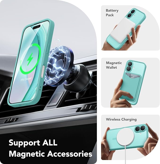 CAPRARO for iPhone 16 Case, Compatible with MagSafe | Upgraded [Full Camera Protection] Protective Translucent Matte Women Girl Magnetic Phone Case Cover, Smoky Blue - Image 3