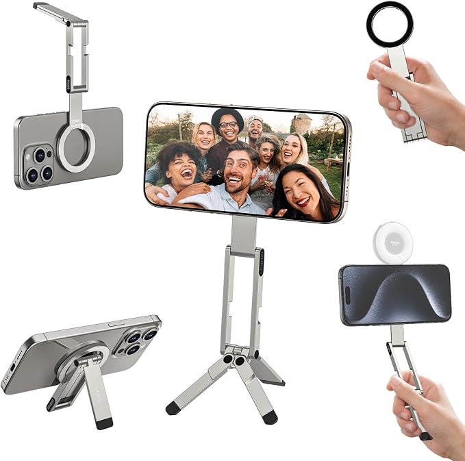 ULANZI MA60 Magnetic Phone Tripod, Aluminium Mini Tripod for iPhone Silver | N52 Strong Magnet Cell Phone Tripod, Pocket Size for Travel Vlog Live Recording for iPhone 17 16 15 14 by ulanzi