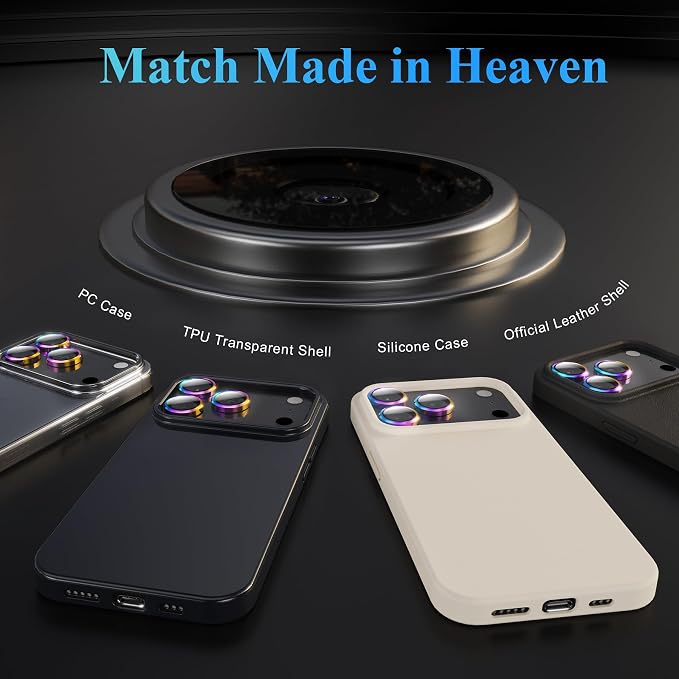 YWXTW Camera Lens Protector for iPhone 17 Pro/iPhone 17 Pro Max, [1 Step Installation Tray] Tempered Glass Screen Protector Metal Individual Camera Cover Accessories Case Friendly (Colorful) - Image 6