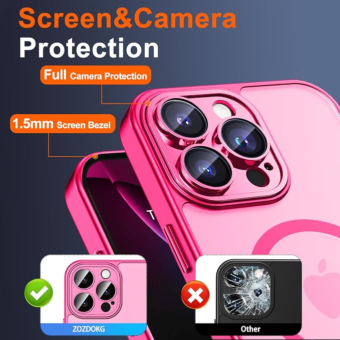 for iPhone 16 Pro Max Case with Privacy Screen Protector, Hot Pink | Full Camera Protection, Matte Magnetic, Compatible with MagSafe, Translucent Shockproof Phone Cover for Women Girls - Image 6
