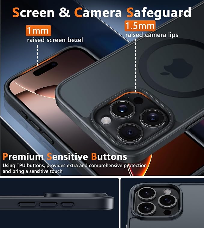FNTCASE for iPhone 16 Pro Max Case, Fit for Magsafe, Translucent Matte Back | Magnetic Phone Cases, 14FT Military Grade Drop Proof, Slim Protective Phone Cover, Shockproof Bumper, Black - Image 6