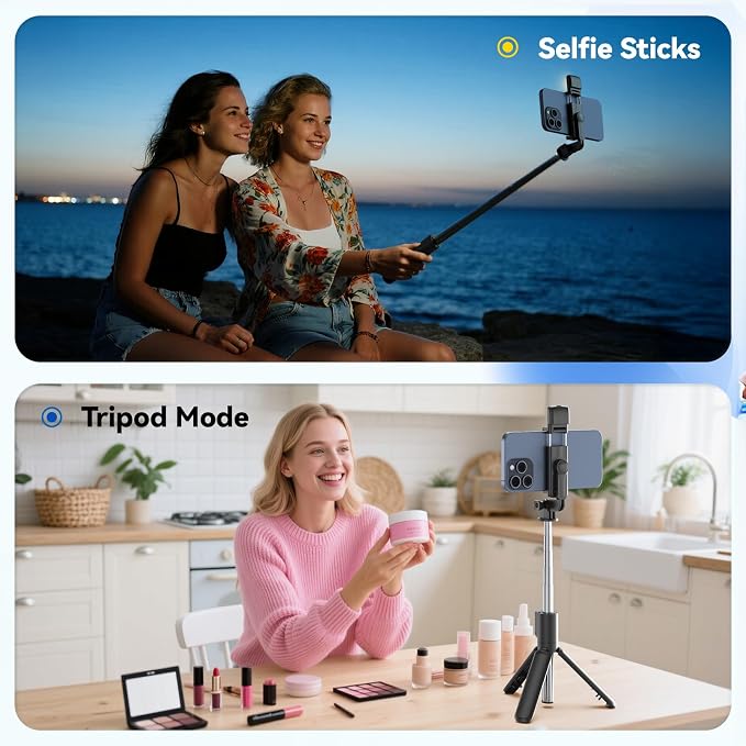 Selfie Stick Tripod with Light, Retractable Selfie Stick Tripod with Wireless Remote Control, for Photograph, Live Streaming, Video Recording, Compatible with 4-7'' Smartphone - Image 2