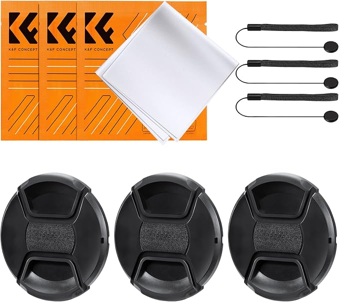 K&F CONCEPT 40.5mm Lens Cap, 9-in-1 Center Pinch Lens Cover + Anti-Loss | Keeper Leash + Microfiber Cleaning Cloth Kits Compatible with Nikon, Canon, Sony, Fujifilm Camera Lenses by KFCONCEPT